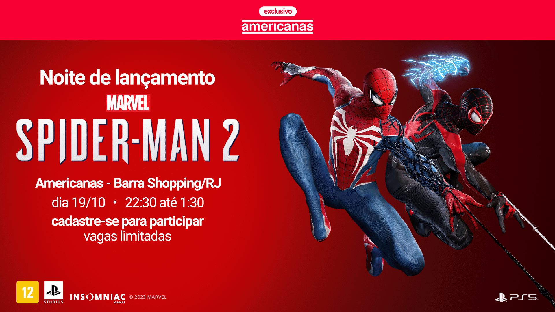 Americanas promove evento aberto ao público, exclusivo na América Latina,  para o lançamento do jogo Marvel's Spider-Man 2 para PS5 - Aigis
